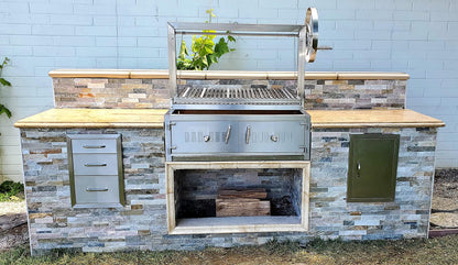 Built In/Table Top Charcoal Outdoor BBQ, Stainless Steel #430 Body and #304 Grates, Rotisserie Parrilla Santa Maria/Argentine Grill Spit - CookCave