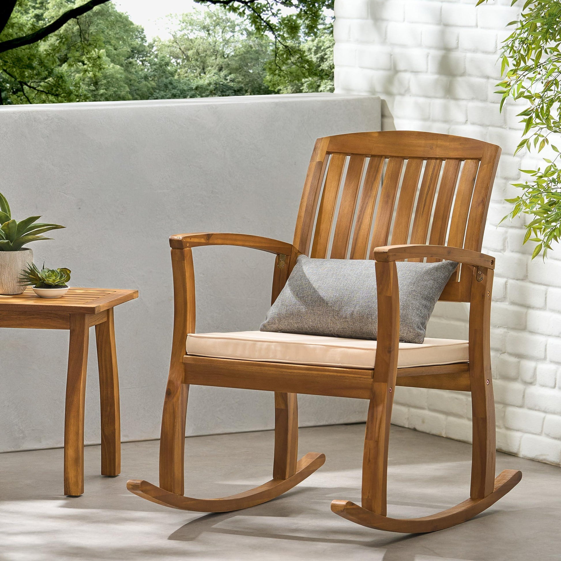 Christopher Knight Home Selma Acacia Rocking Chair with Cushion, Teak Finish - CookCave