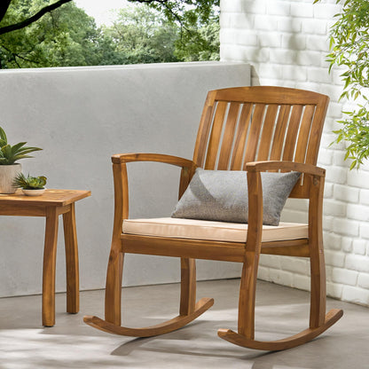 Christopher Knight Home Selma Acacia Rocking Chair with Cushion, Teak Finish - CookCave