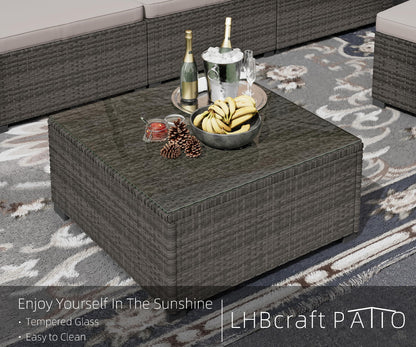 LHBcraft 7 Piece Patio Furniture Set, Outdoor Furniture Patio Sectional Sofa, All Weather PE Rattan Outdoor Sectional with Cushion and Coffee Table. - CookCave