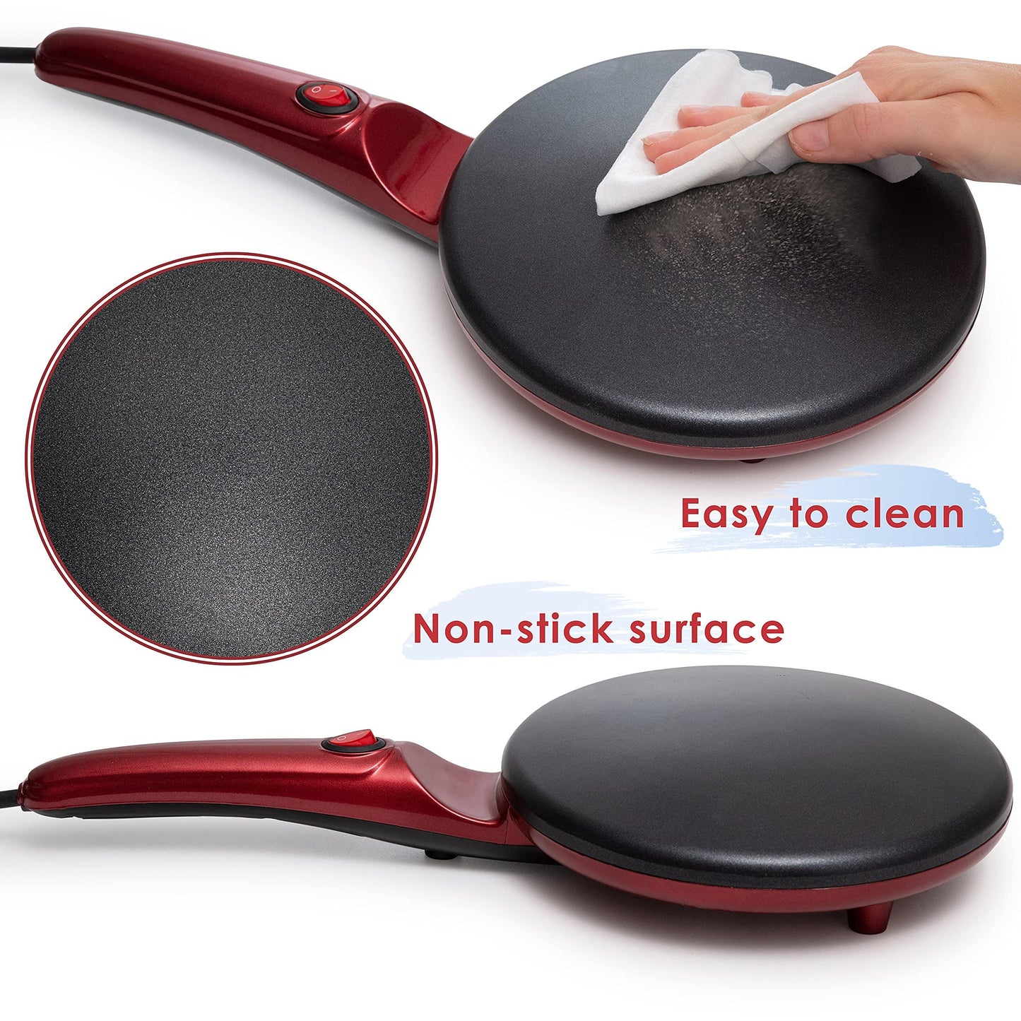 Moss & Stone Electric Crepe Maker, Pan Apo Portable Crepe Maker & Hot Plate Cooktop On/Off Switch, Nonstick Coating, Automatic Temperature Control, Easy To Use For Pancakes, Blintz, Chapati - CookCave