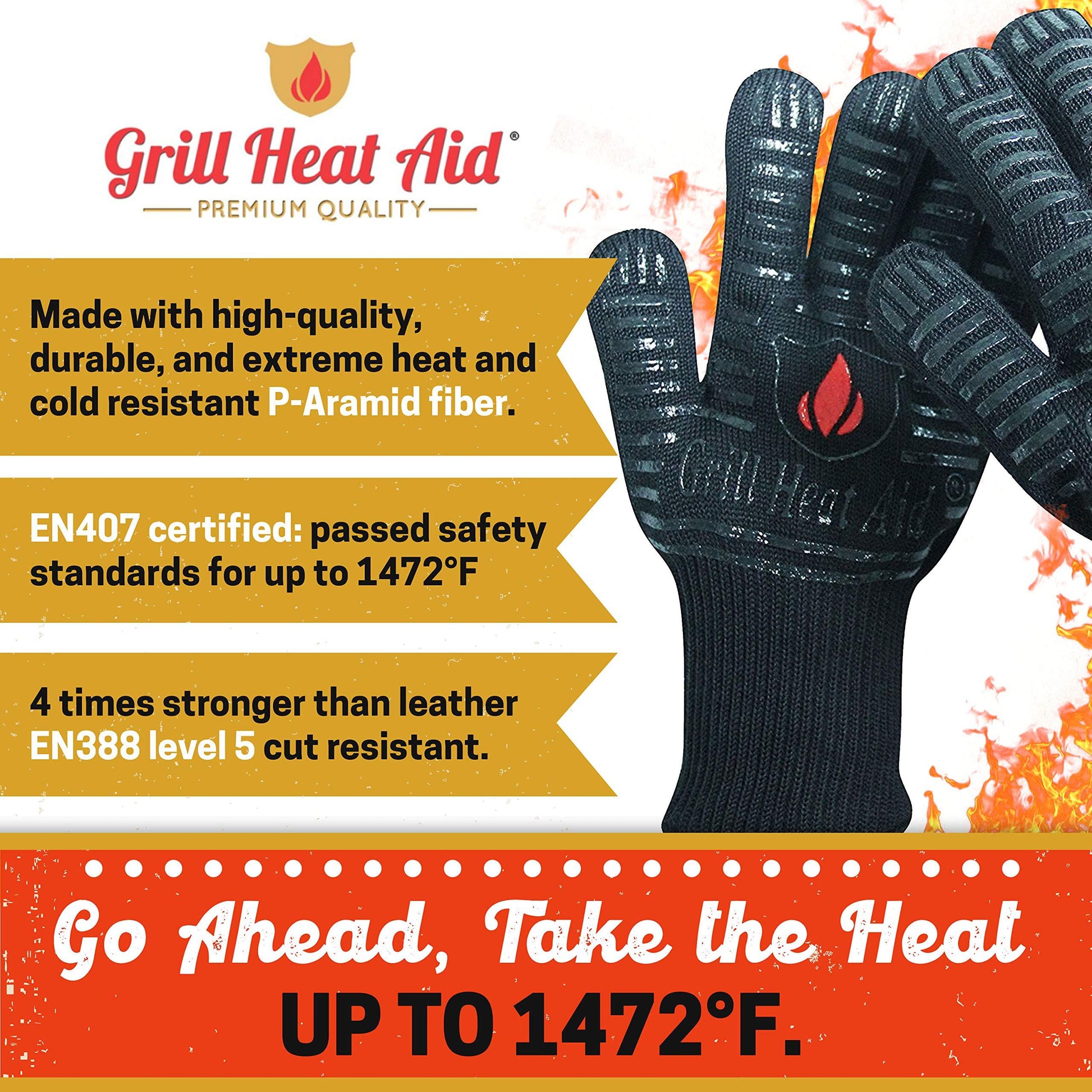 GRILL HEAT AID BBQ Gloves Heat Resistant 1,472℉ Extreme. Dexterity in Kitchen to Handle Cooking Hot Food in Oven, Cast Iron, Pizza, Baking, Barbecue, Smoker & Camping. Fireproof Use for Men & Women - CookCave