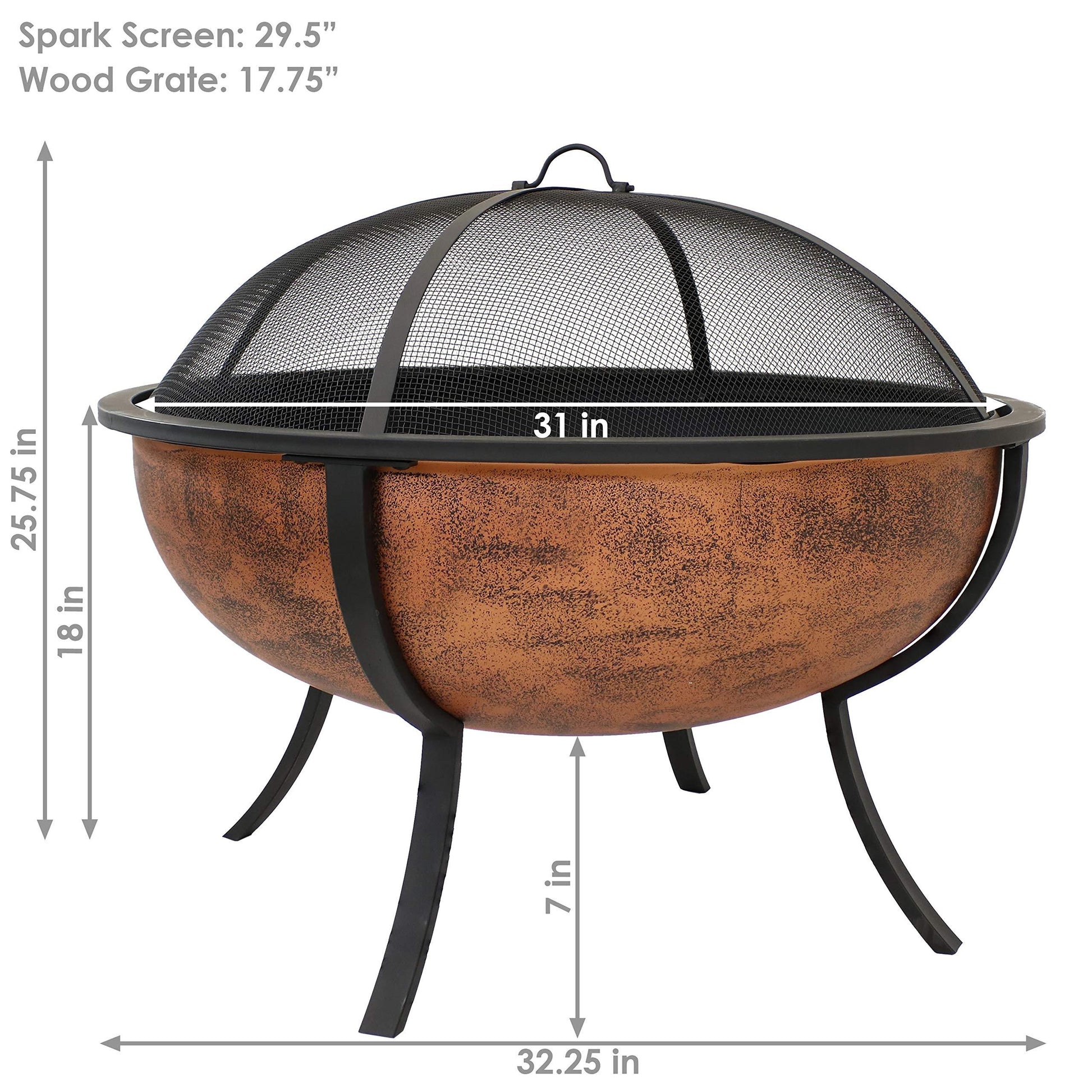 Sunnydaze 32-Inch Steel Fire Pit Bowl - Includes Spark Screen, Wood Grate, and Poker - High-Temperature Copper Finish - CookCave