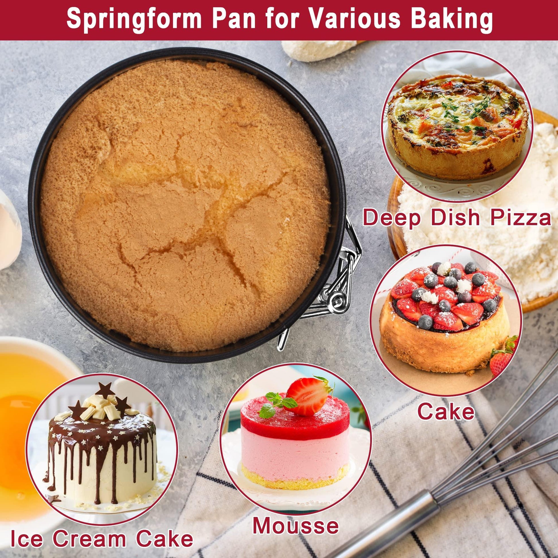 Springform Cake Pan 4 Inch Nonstick Spring Form Pans for Cake Pop Sticks,Quiche or Cookie Sheets,Baking Supplies Cake Decorating kit Cupcake Mold Cheesecake Bread Baking Pan Set - CookCave