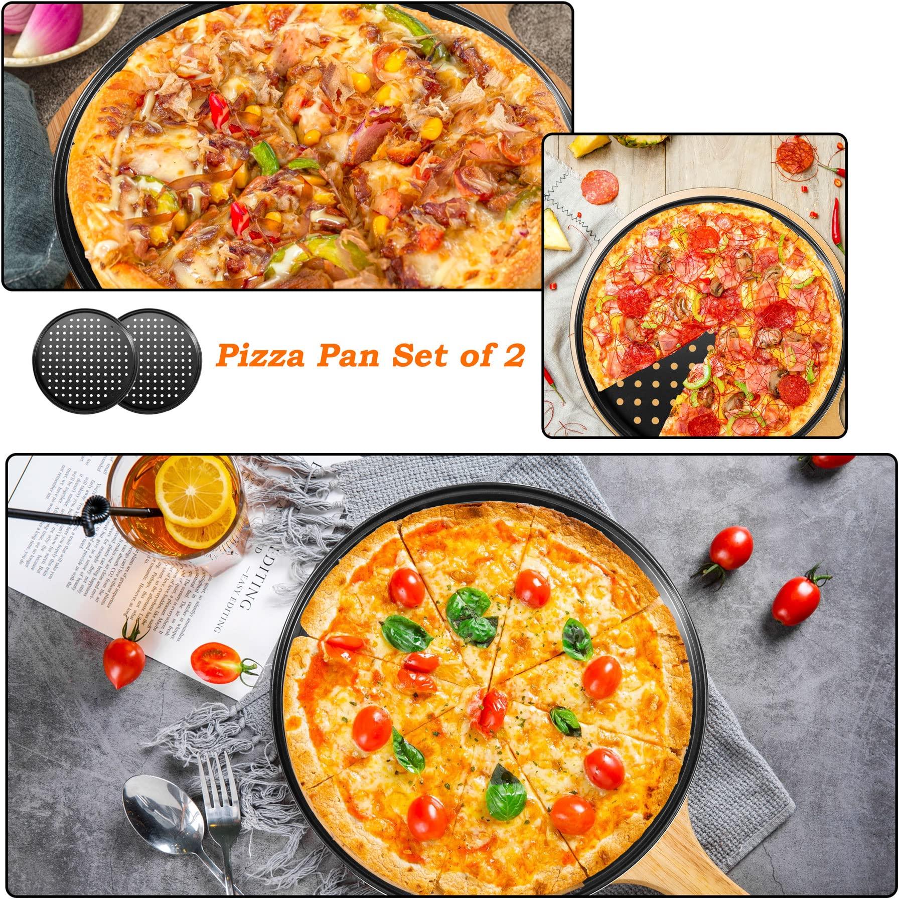mobzio 2Pcs Pizza Pans for Oven, Round Pizza Pan with Holes, 12 inch Pizza Tray for Oven, Baking Steel Pizza Oven Accessories, Nonstick Pizza Plates Bakeware Sets For Home Restaurant Kitchen - CookCave