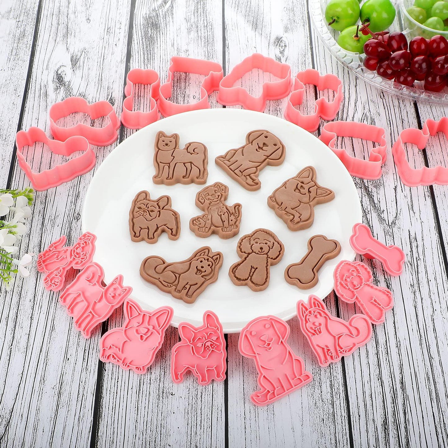 8 Pcs Dog Cookie Cutters with Plunger Stamps Set 3D Puppy Bone Shape Biscuit Cutter Funny Cartoon Cookie Stamps Stamped Embossed Dog Cookie Cutters for Treats DIY Cookie Cake Baking Supplies - CookCave