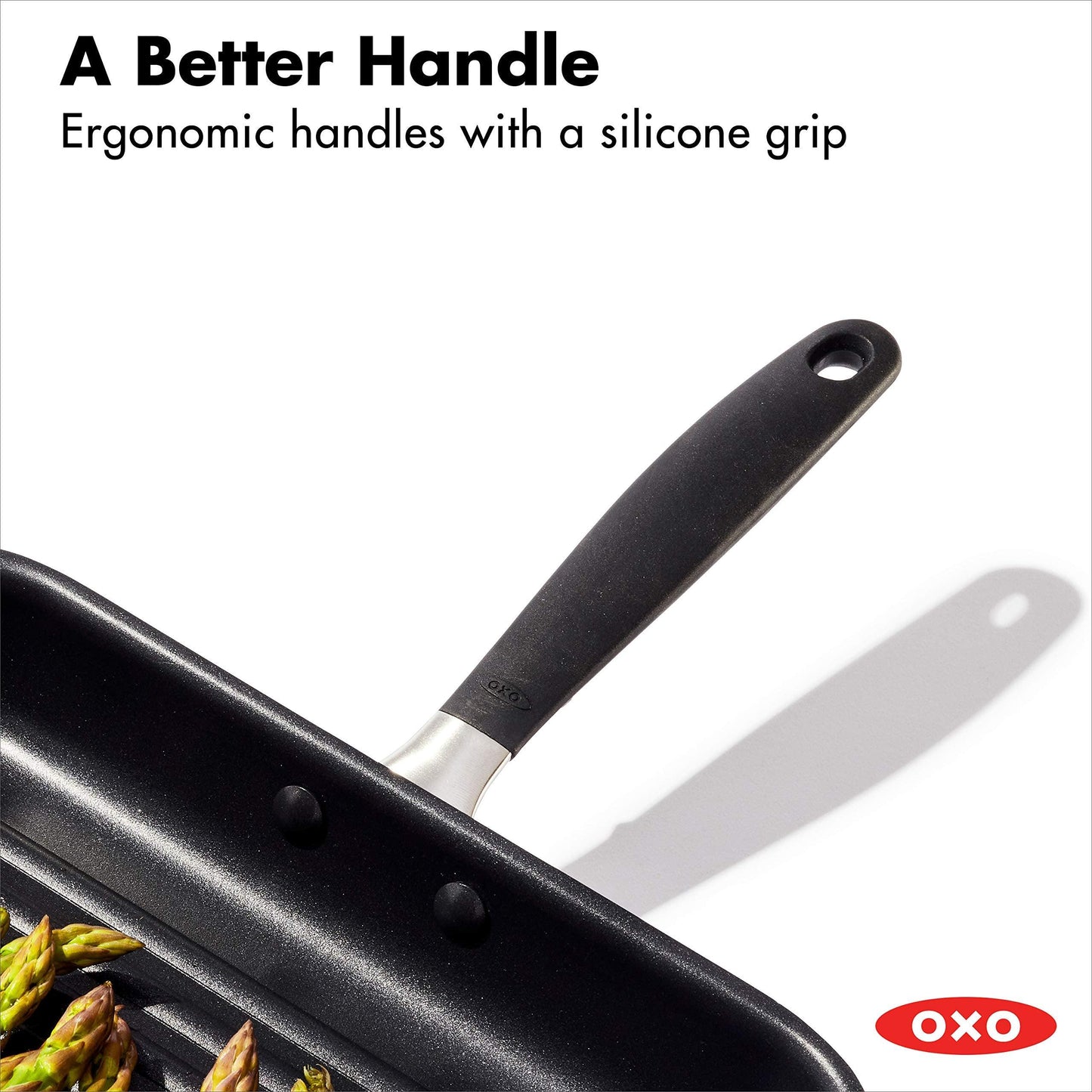 OXO Good Grips 11” Square Grill Pan, 3-Layered German Engineered Nonstick Coating, Stainless Steel Handle with Nonslip Silicone, Black - CookCave