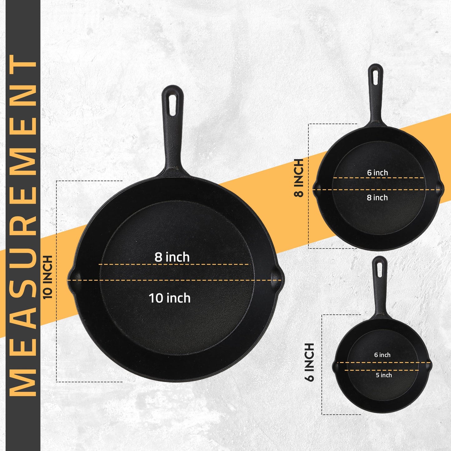 Utopia Kitchen Pre Seasoned Cast Iron Skillet 3 Piece, Cast Iron Grill Pan, Frying Pans, Saute Fry Pan, Cast Iron Set (Black) - CookCave