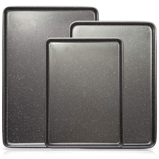 BINO Bakeware Nonstick Cookie Sheet Baking Tray Set 3-Piece - Speckled Gunmetal | NonStick Baking Pans Set | Carbon Steel Tray Bakeware Sets | Oven Safe Baking Set | Cookie Sheet Pans | Food-Safe Tray - CookCave