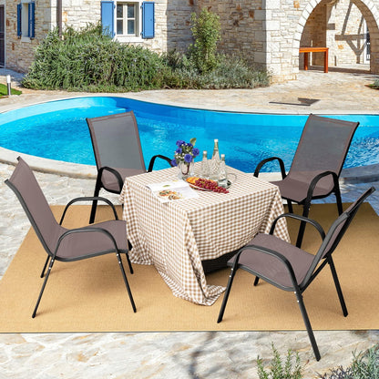 Tangkula 4 Pieces Patio Dining Chairs, Outdoor Stackable All Weather Heavy Duty Dining Chairs Set with Armrests, Support 330 LBS, for Poolside, Backyard, Garden, Deck, Front Porch (Brown) - CookCave