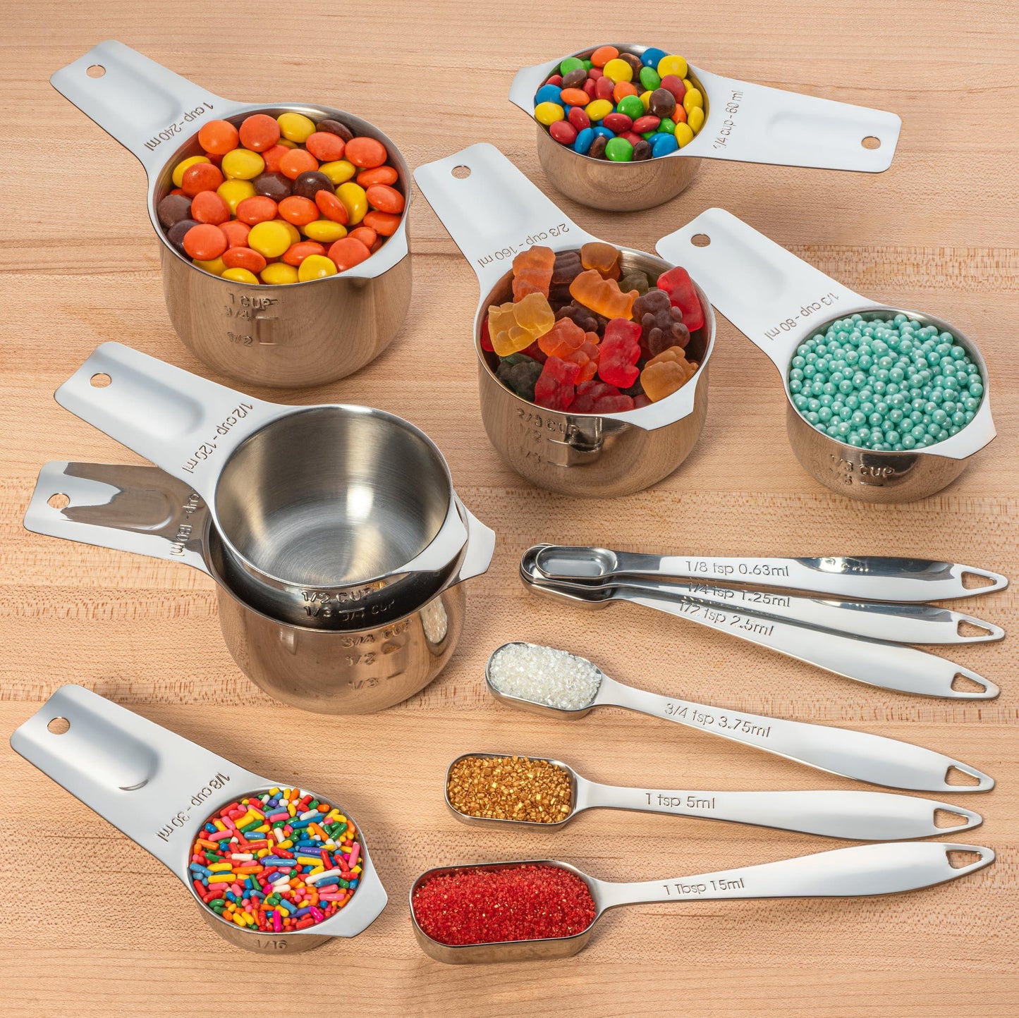 Stainless Steel Measuring Cups And Spoons Set - 13 Piece - Metal Kitchen Accessories For Cooking And Baking - Professional, Dishwasher Safe, Nesting, Stackable Design For Liquid And Dry Ingredients. - CookCave