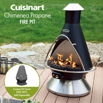 Cuisinart COH-600 Chimenea Propane Fire Pit, Patio Heater with Tip-Over Safety Switch, 8 lbs. Lava Rocks Included, 31" x 31" x 48" - CookCave