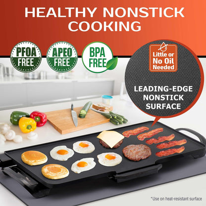 Mueller XL 24" x 12" Family-Sized Pancake Griddle, Healthy Eco Non-Stick Electric Griddle, 18 Eggs at Once, with Cool-Touch Removable Handles & Temp Control, for Pancakes, Burgers, Eggs, Black - CookCave