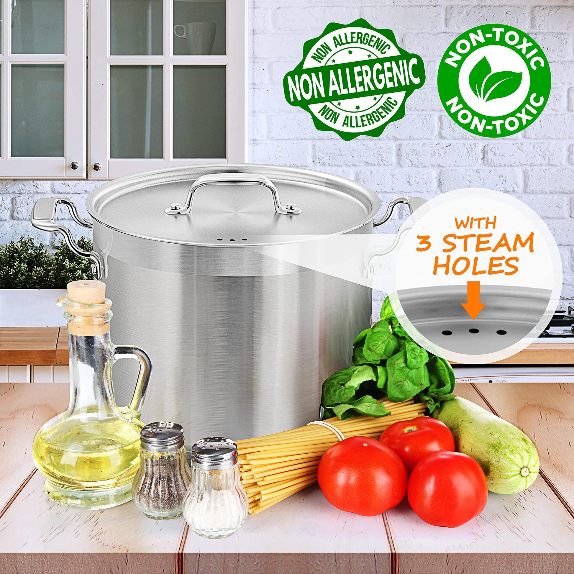 NutriChef Stainless Steel Cookware Stockpot - 14 Quart, Heavy Duty Induction Pot, Soup Pot with Stainless Steel, Lid, Induction, Ceramic, Glass and Halogen Cooktops Compatible - NCSPT14Q - CookCave