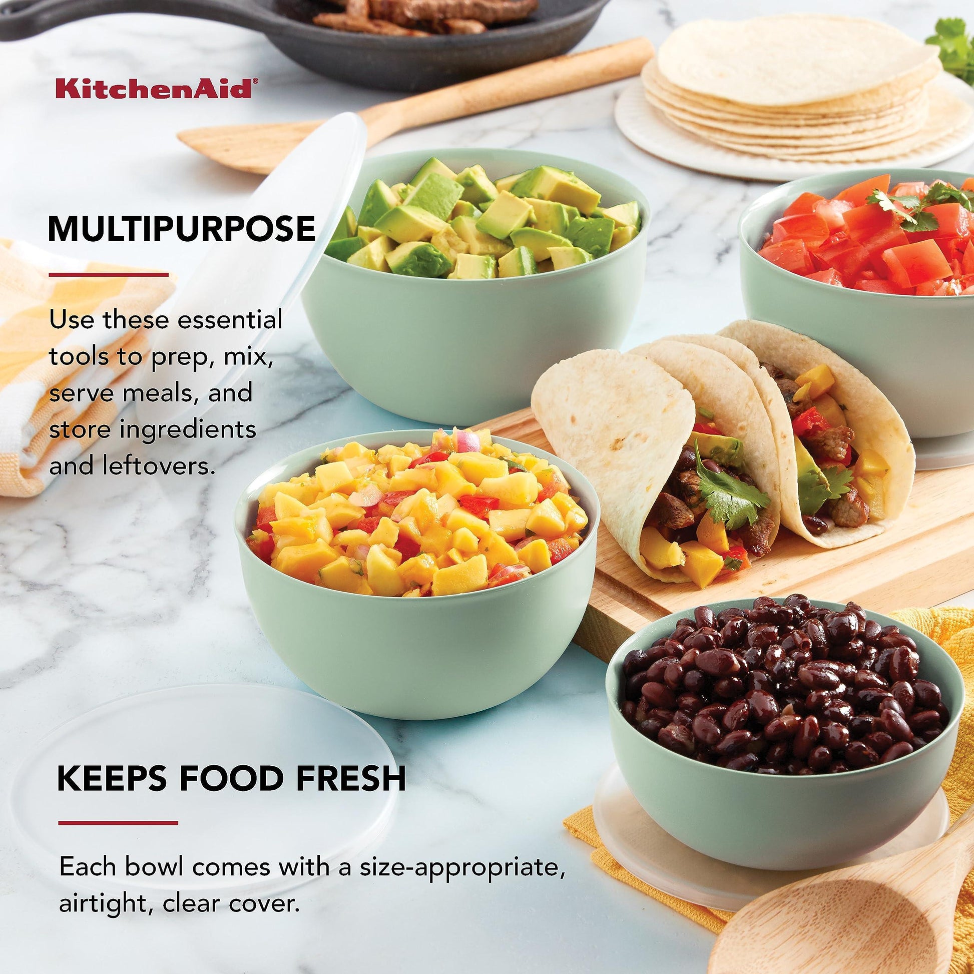 KitchenAid Prep Bowls with Lids, Set of 4 - CookCave