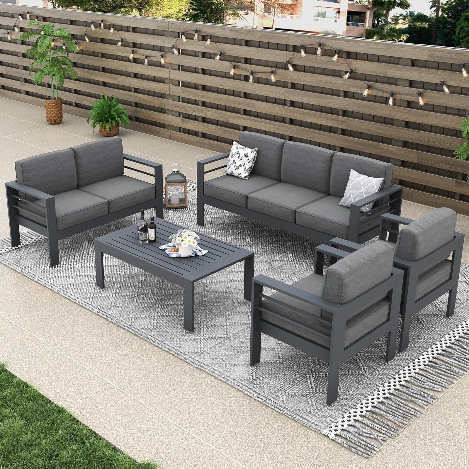 Vakollia Modern Aluminum Outdoor Patio Loveseat 2 seat Sofa with Olefin Cushions - CookCave