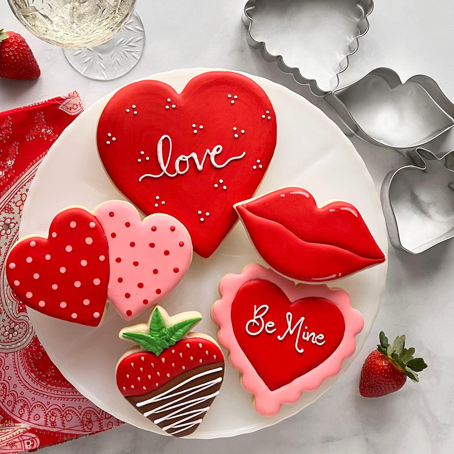 Valentines Day Cookie Cutters 5-Pc. Set Made in USA by Ann Clark, Heart, Strawberry, Scalloped Heart, Lips, Double Heart - CookCave