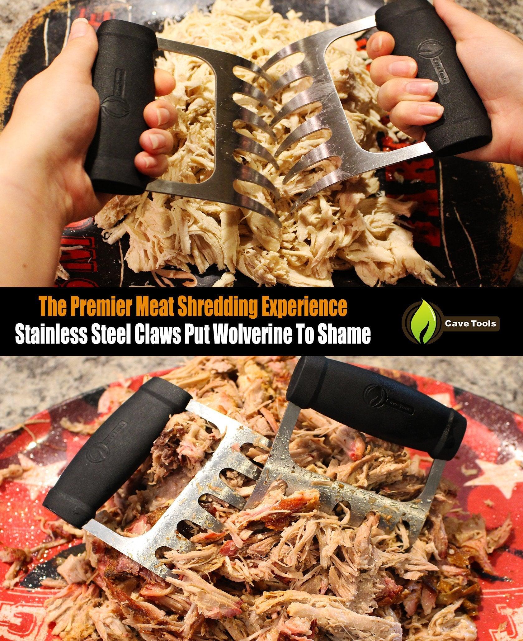 Cave Tools Metal Meat Claws for Shredding Pulled Pork, Chicken, Turkey, and Beef- Handling & Carving Food - Barbecue Grill Accessories for Smoker, or Slow Cooker - Knuckle Grip - CookCave