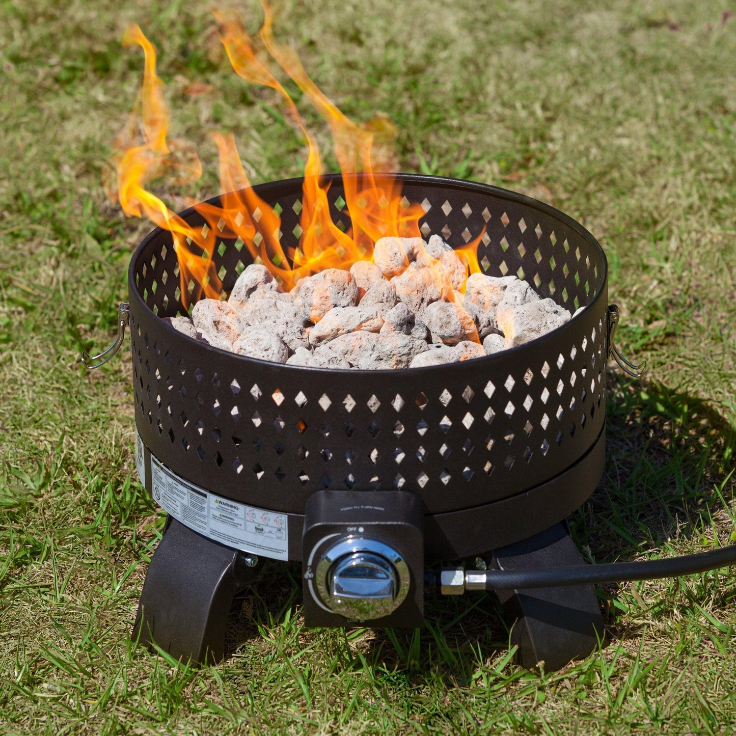 Fire Sense 62133 Sporty Campfire Portable Fire Pit LPG Gas 60,000 BTU Outdoor Firepit Includes Propane Stand Included - Dark Bronze - Round - 15" - CookCave