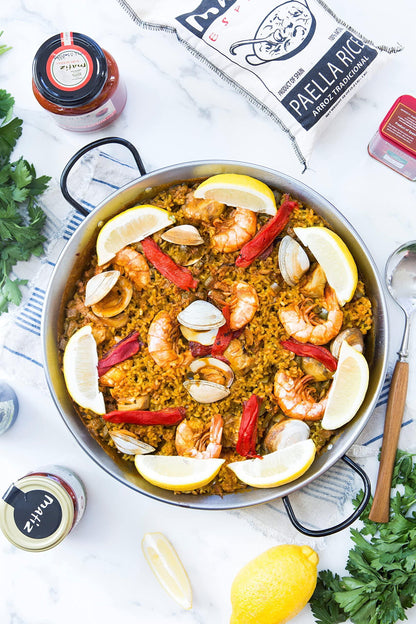 Matiz España Deluxe Authentic Paella Kit with Traditional Pan and Ingredients - CookCave