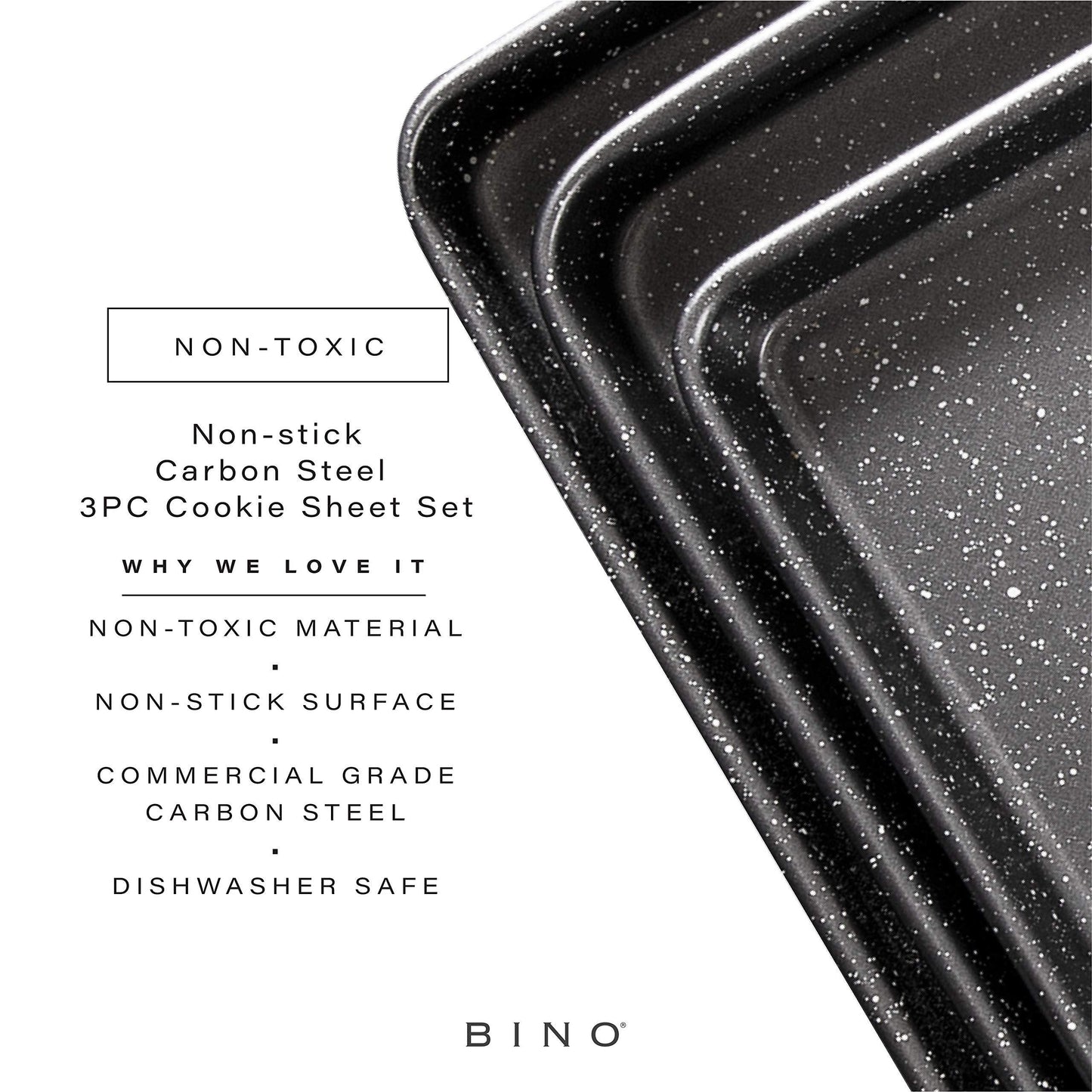 BINO Bakeware Nonstick Cookie Sheet Baking Tray Set 3-Piece - Speckled Gunmetal | NonStick Baking Pans Set | Carbon Steel Tray Bakeware Sets | Oven Safe Baking Set | Cookie Sheet Pans | Food-Safe Tray - CookCave