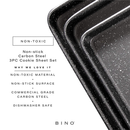 BINO Bakeware Nonstick Cookie Sheet Baking Tray Set 3-Piece - Speckled Gunmetal | NonStick Baking Pans Set | Carbon Steel Tray Bakeware Sets | Oven Safe Baking Set | Cookie Sheet Pans | Food-Safe Tray - CookCave