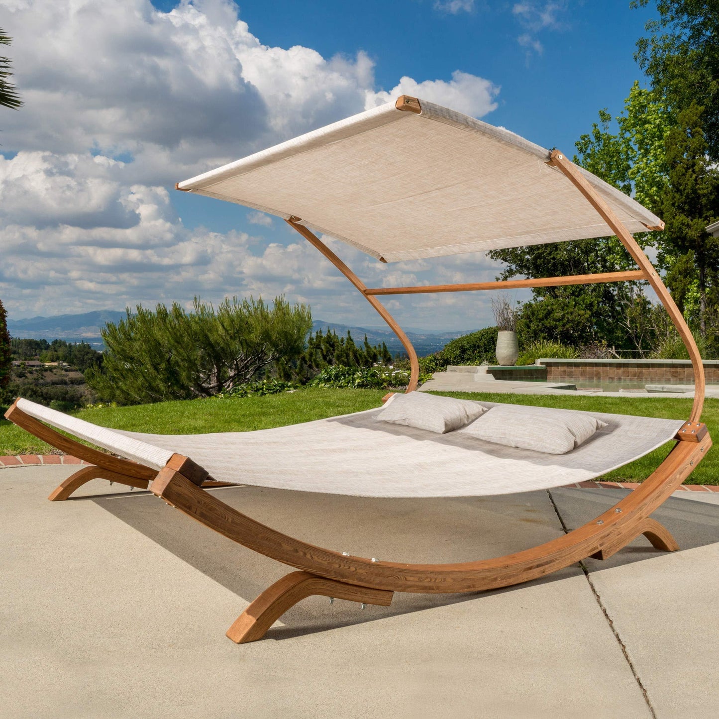 Christopher Knight Home Bblythe Outdoor Patio Lounge Daybed Hammock with Adjustable Shade Canopy, Teak - CookCave