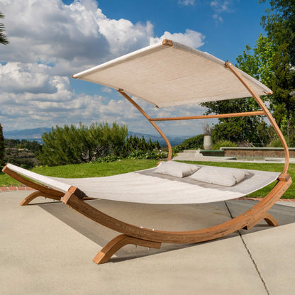 Christopher Knight Home Bblythe Outdoor Patio Lounge Daybed Hammock with Adjustable Shade Canopy, Teak - CookCave