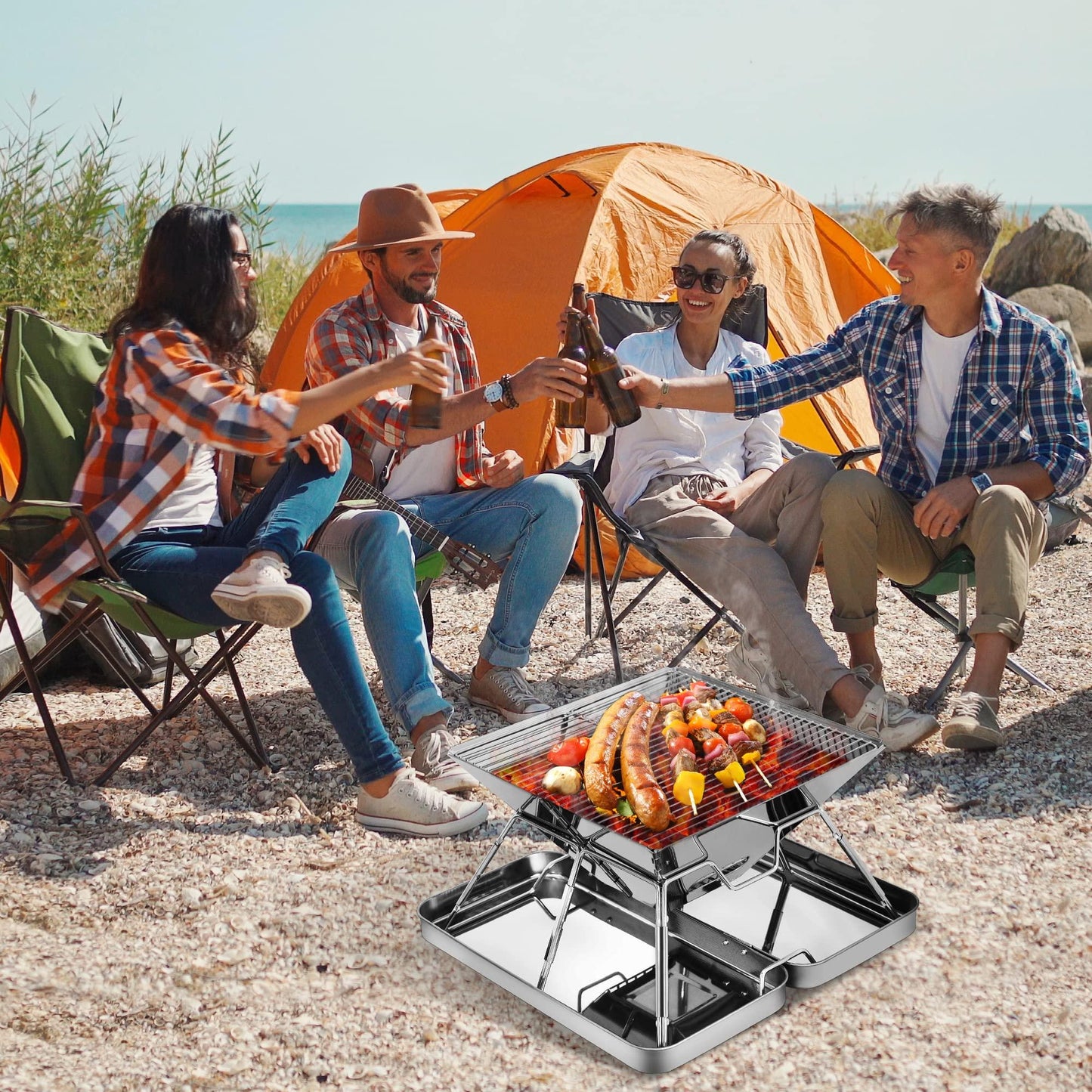 Fltom Portable Charcoal Grill, Folding Stainless Steel Camping Fire Pit, Backpacking Grill for Outdoor Cooking Hiking Camping Picnics - CookCave