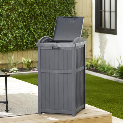 Suncast Trash Hideaway 33 Gallon Rectangular Garbage Trash Can Bin with Secure Latching Lid and Solid Bottom Panel for Outdoor Use, Cyberspace - CookCave