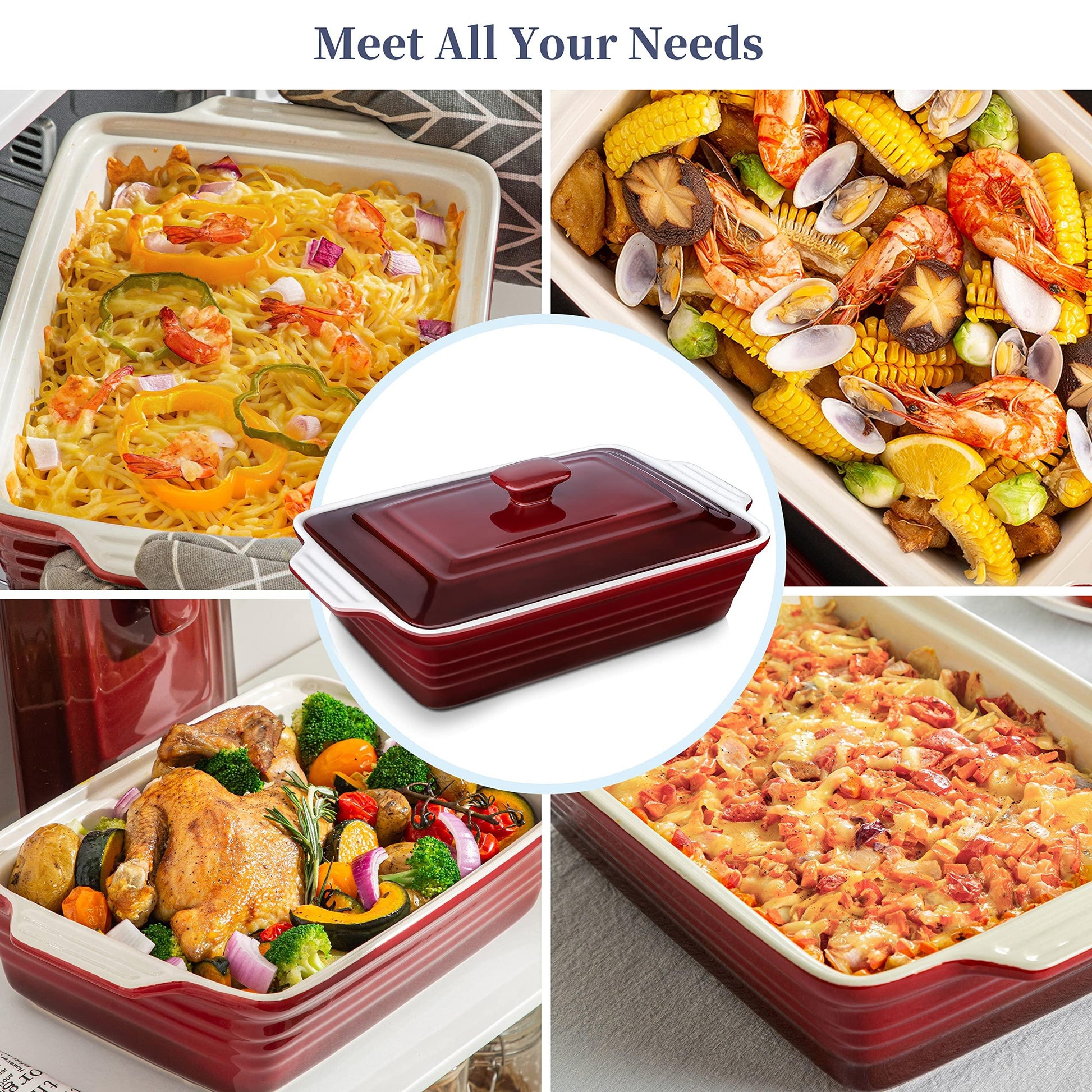 LOVECASA Nonstick Casserole Dish with Lid, 4.5 Quart Lasagna Pan Deep, 9 x 13 Inches Ceramic Baking Dish for Dinner, Banquet, and Party, Gradient Red - CookCave