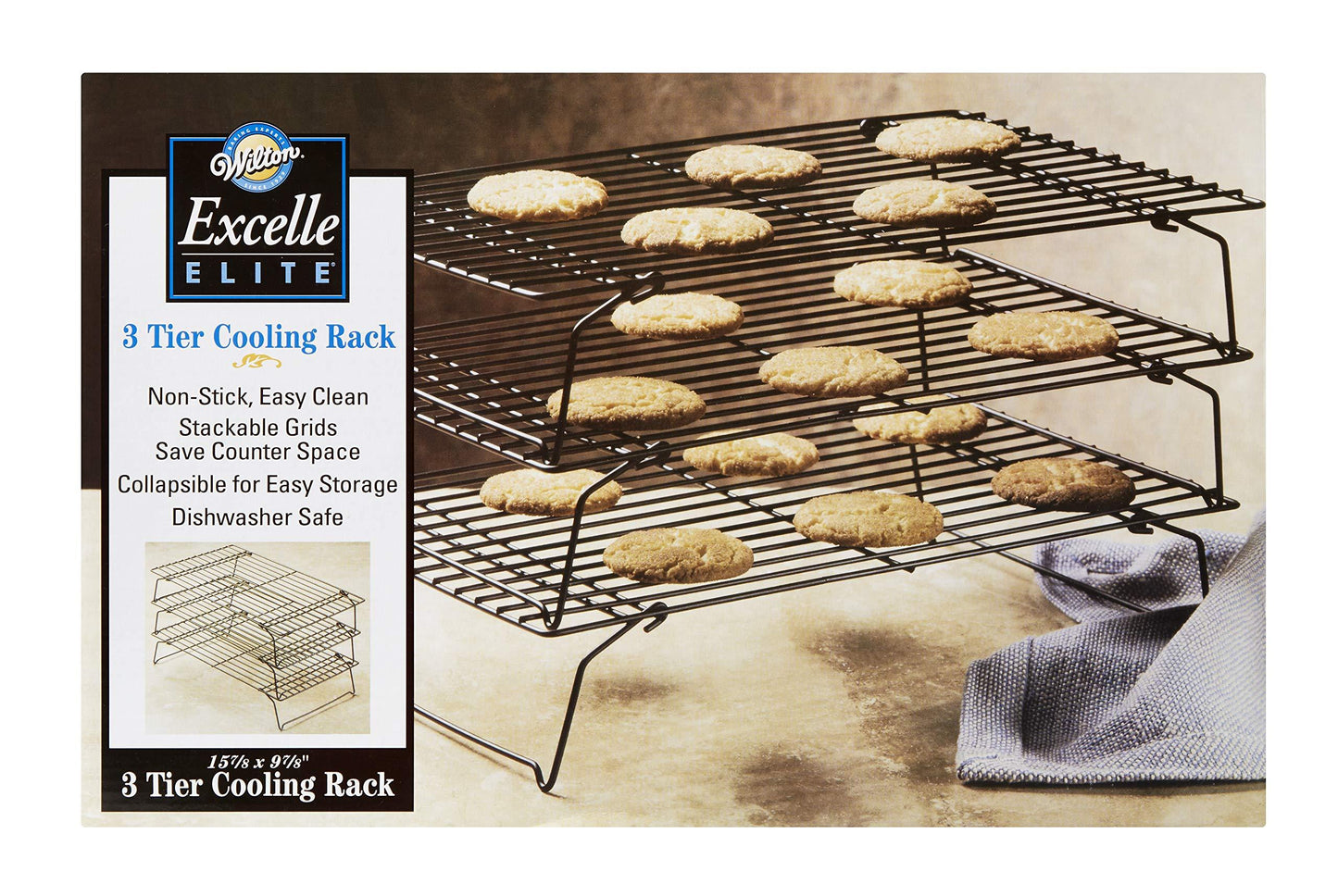 Wilton Excelle Elite 3-Tier Cooling Rack for Cookies, Cake and More - Cool Batches of Cookies, Cake Layers or Finger Foods, Black - CookCave