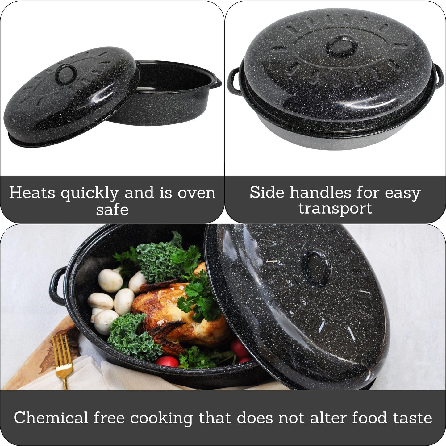 Mirro 18" Black Covered Oval Roaster with Lid - CookCave