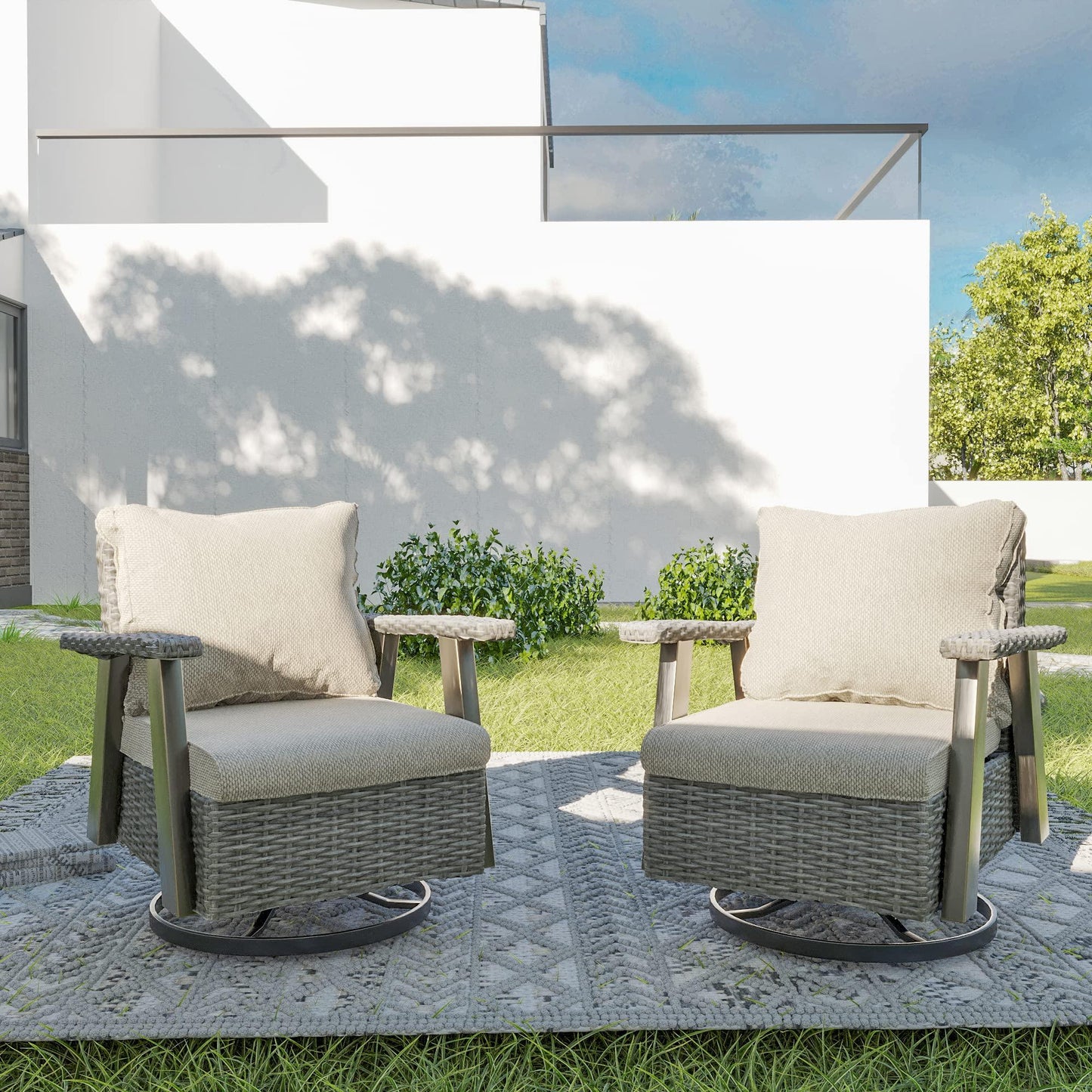 Joyside Patio Chair Set of 2 - Outdoor 360 ° Rocker Swivel Chair with Ergonomic Structure and Durable Fabric Cushion, Patio Wicker Dining Chair(Grey/Beige) - CookCave