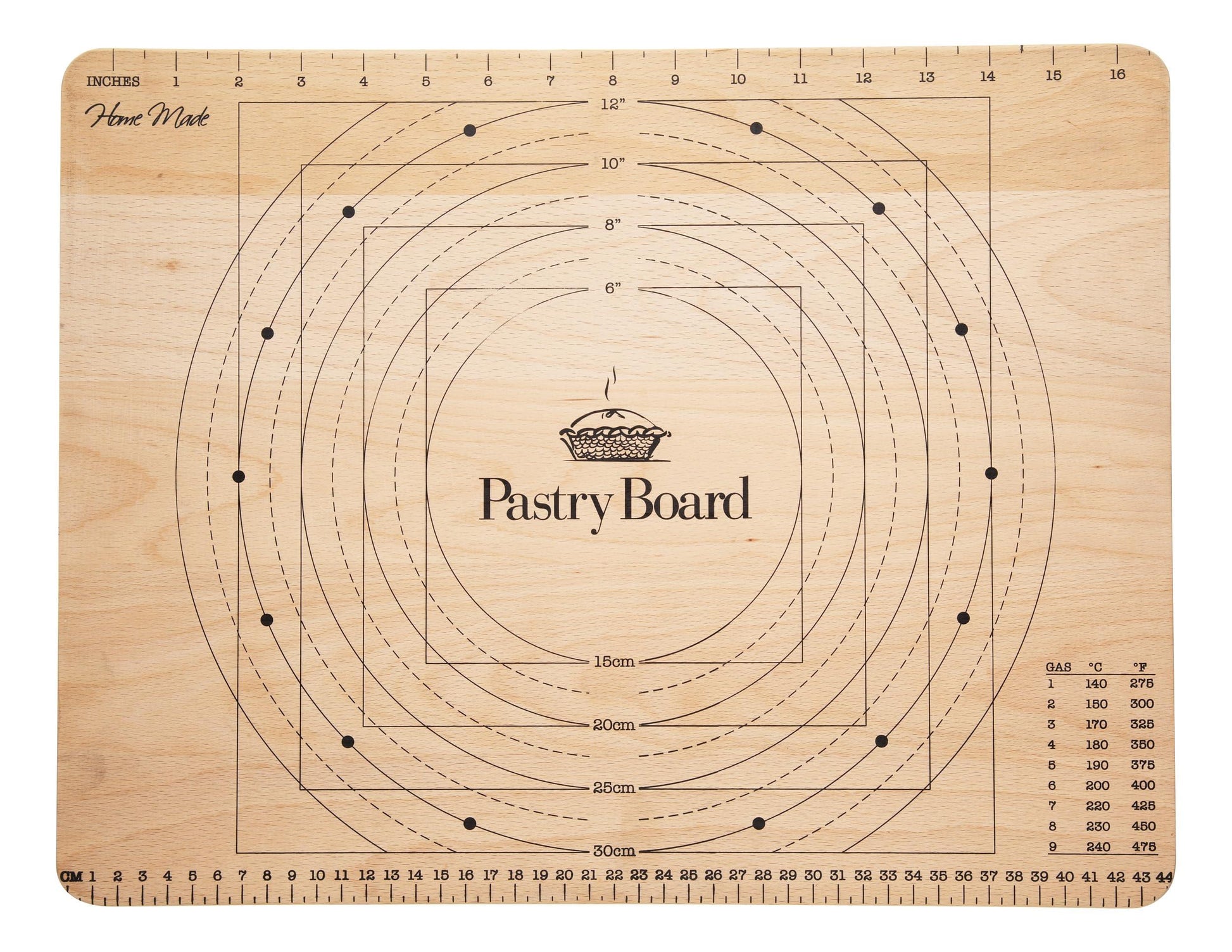KitchenCraft Home Made Pastry Board with Measurements, Beechwood, 45 x 35 cm - CookCave