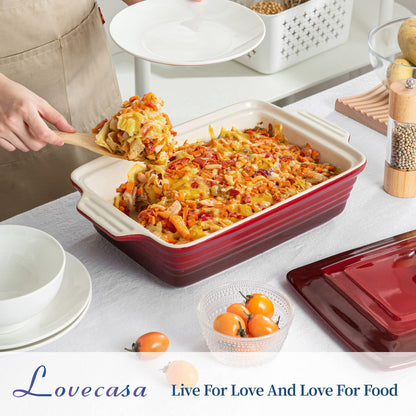 LOVECASA Nonstick Casserole Dish with Lid, 4.5 Quart Lasagna Pan Deep, 9 x 13 Inches Ceramic Baking Dish for Dinner, Banquet, and Party, Gradient Red - CookCave