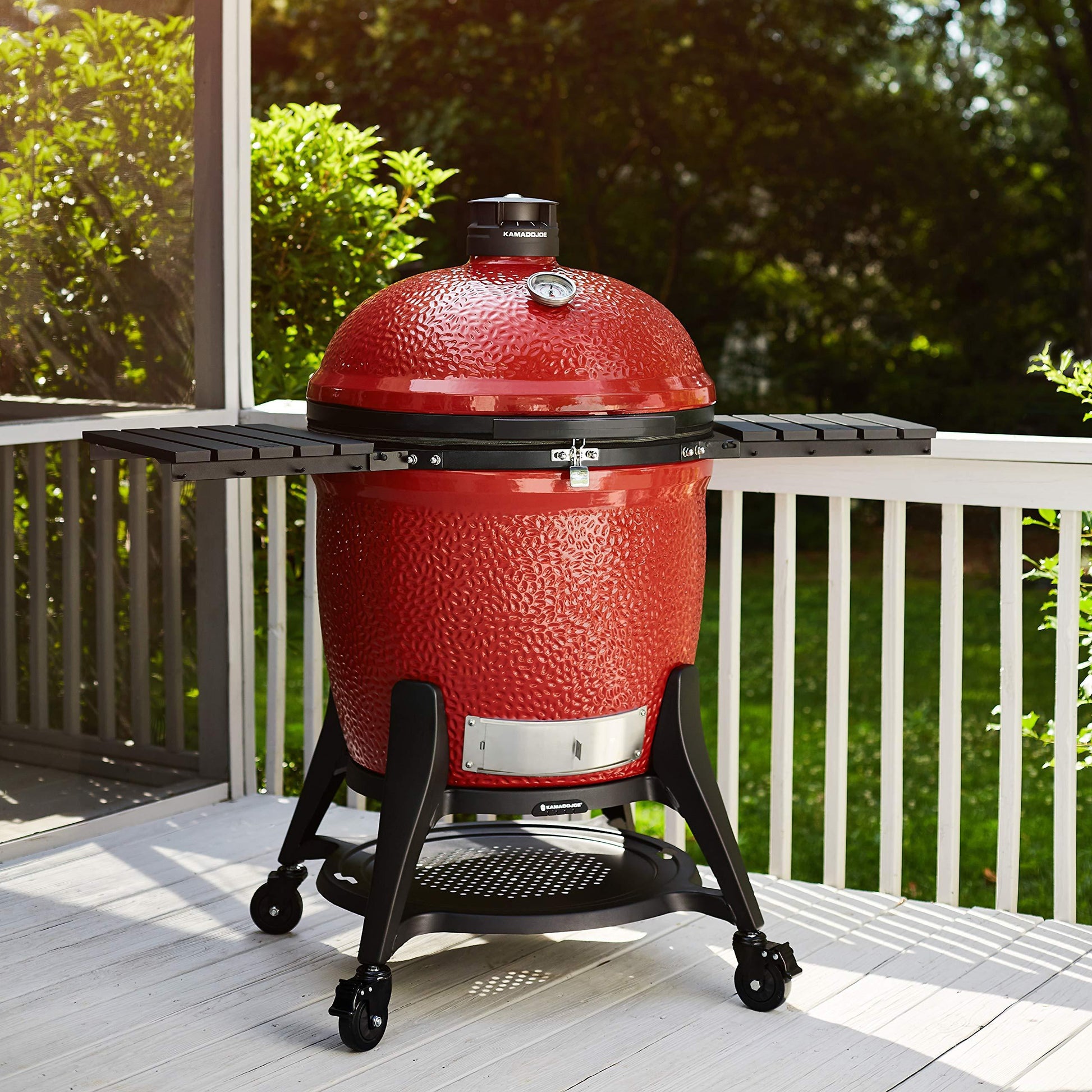 Kamado Joe KJ15041021 Big Joe III 24-inch Charcoal Grill with Cart and Side Shelves, Blaze Red - CookCave