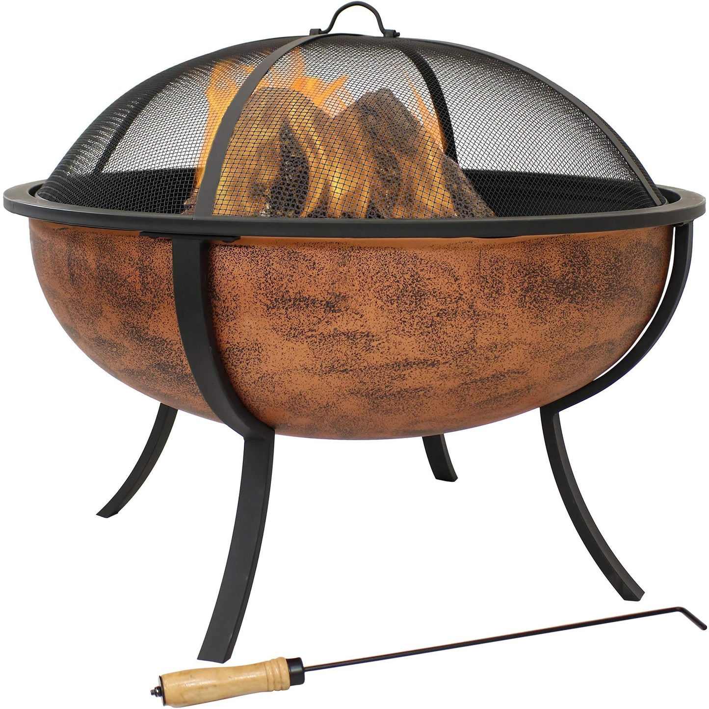 Sunnydaze 32-Inch Steel Fire Pit Bowl - Includes Spark Screen, Wood Grate, and Poker - High-Temperature Copper Finish - CookCave