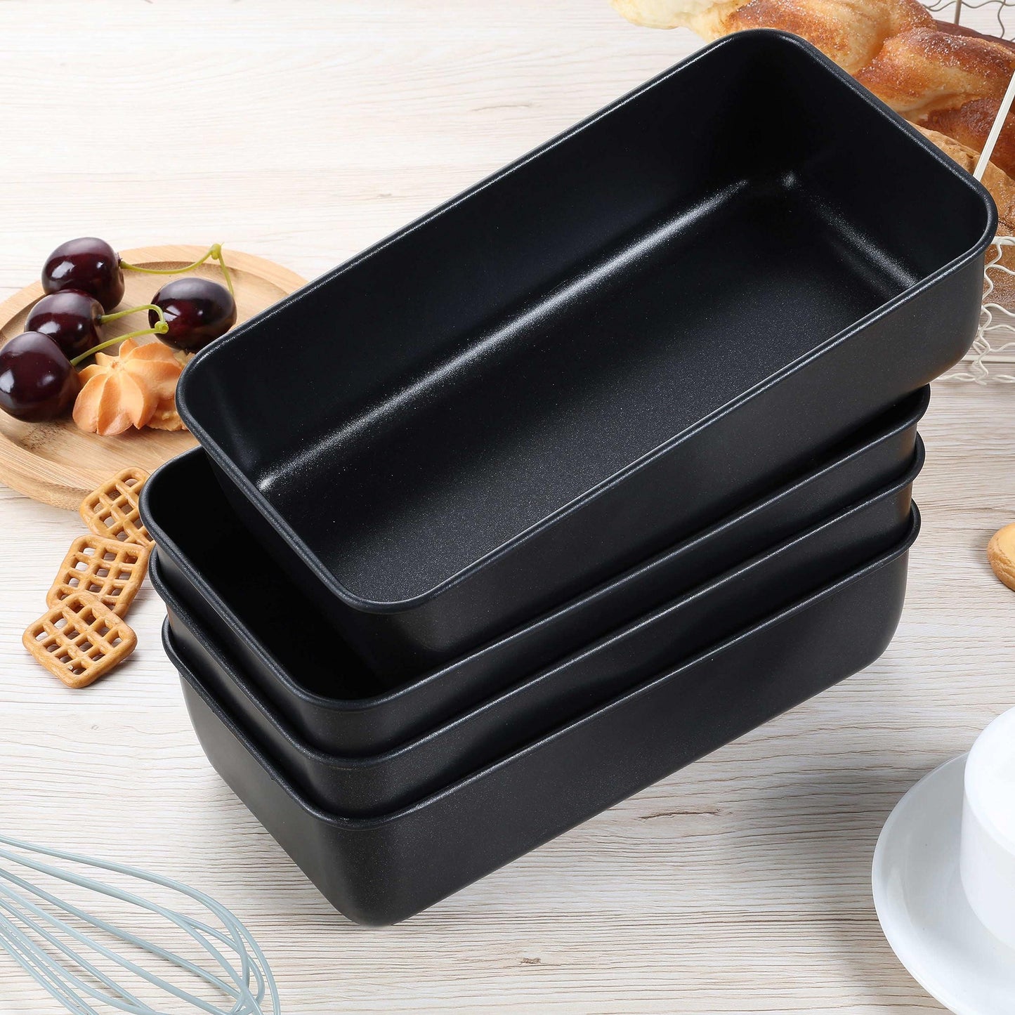 Herogo Non-Stick Loaf Pan Set of 4, Stainless Steel Rectangle Bread Loaf Pans for Baking Bread Meatloaf Brownie Lasagna, 9 x 5 Inch Black Meatloaf Baking Pan for Homemade Bread, Oven Safe - CookCave