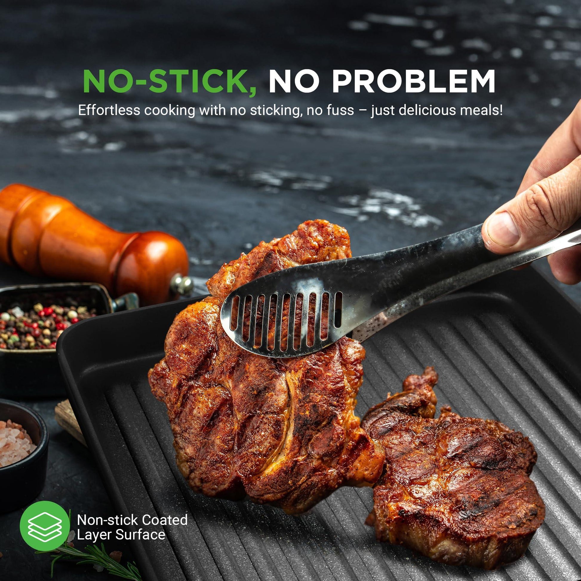NutriChef Nonstick Stove Top Grill Pan - PTFE/PFOA/PFOS Free 11" Hard-Anodized Non stick Grill & Griddle Pan - Kitchen Cookware,High Ridges, Strong Riveted Handles, Dishwasher Safe NCGRP38 - CookCave