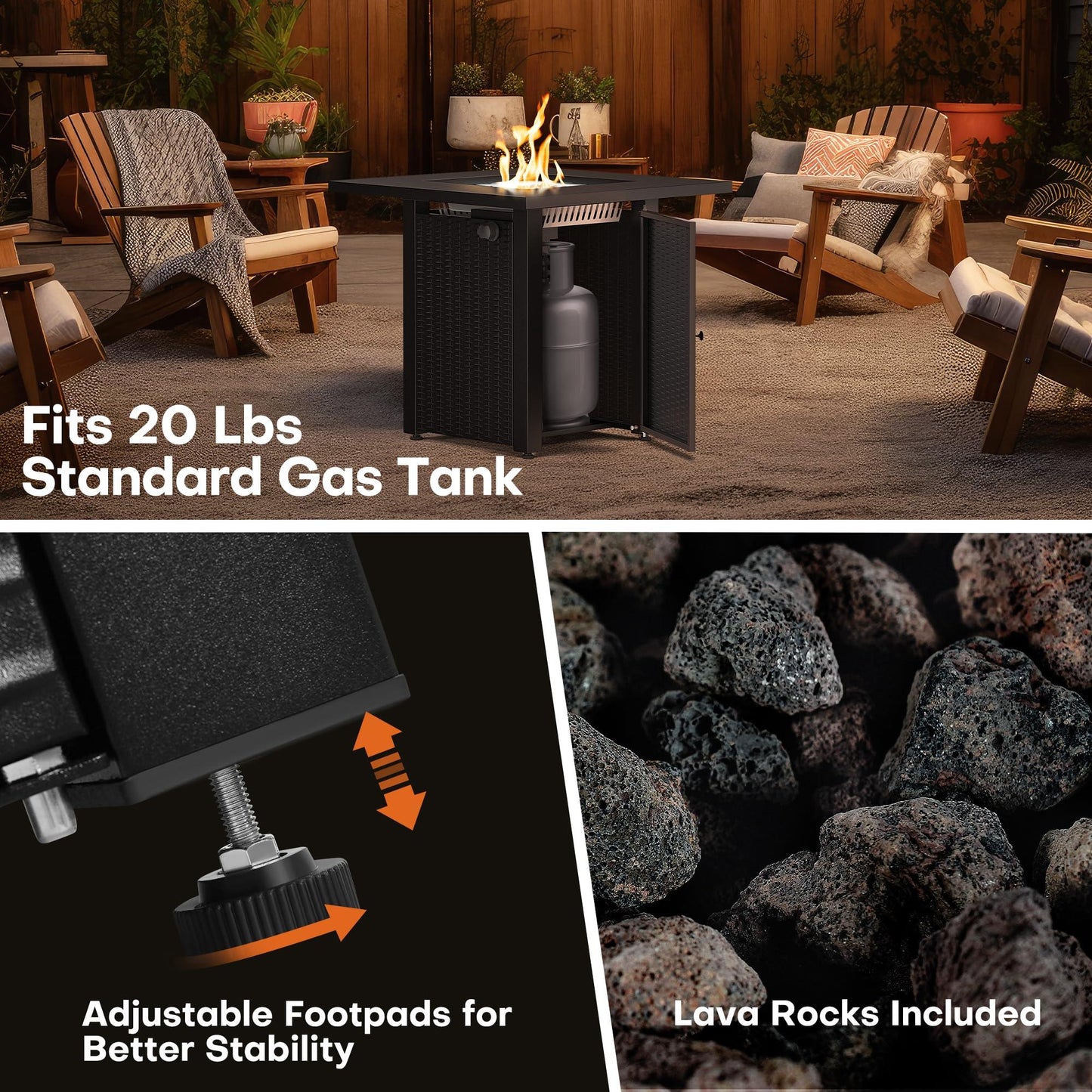 LEGACY HEATING Zeta 1 28in Propane Fire Pit Table, 50,000BTU Outdoor Gas Fire Pit, 2 in 1 Firepit Table w/ Lid, Lava Rock, ETL Certified Steel Fire Table add Warmth to Parties on Backyard, Black - CookCave