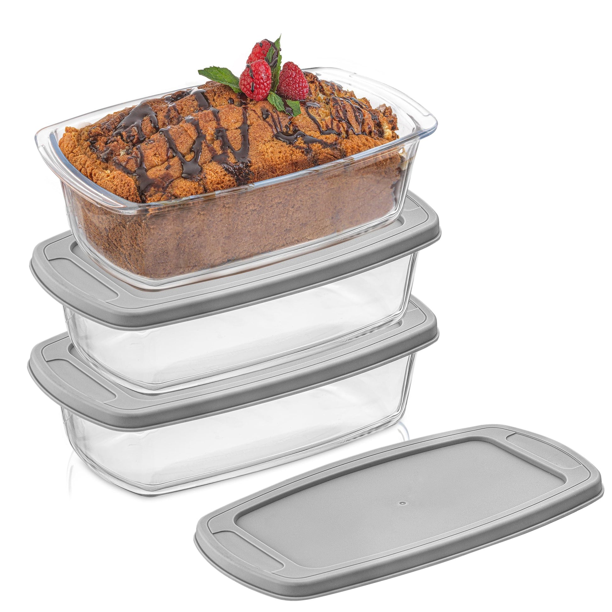 JoyJolt Glass Loaf Pan with Lid. 3pc Bread Pan Set, Rectangular, 1.9 Quart Loaf Pans for Baking Bread, Bread Storage Container, Lasagna Pan Deep, Meatloaf Pan, Banana Bread Loaf Pan - CookCave