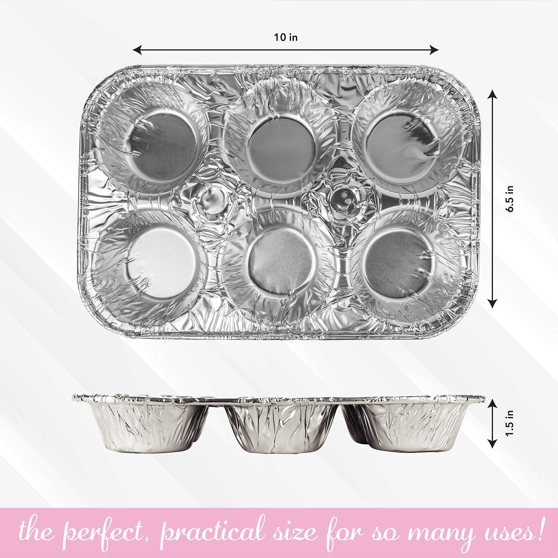 PLASTICPRO Aluminum Foil Muffin Pans Reusable and Disposable, Holds 6 Cupcakes/Muffin & Pie foil Pan Pack of 10 - CookCave