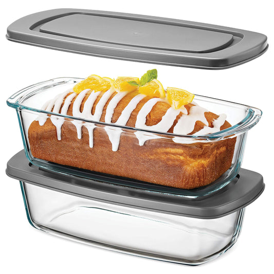 FineDine Glass Loaf Pan with Lid - 2-Pack with BPA-free Airtight Lids - Perfect for Baking Bread, Meatloaf, and More - CookCave