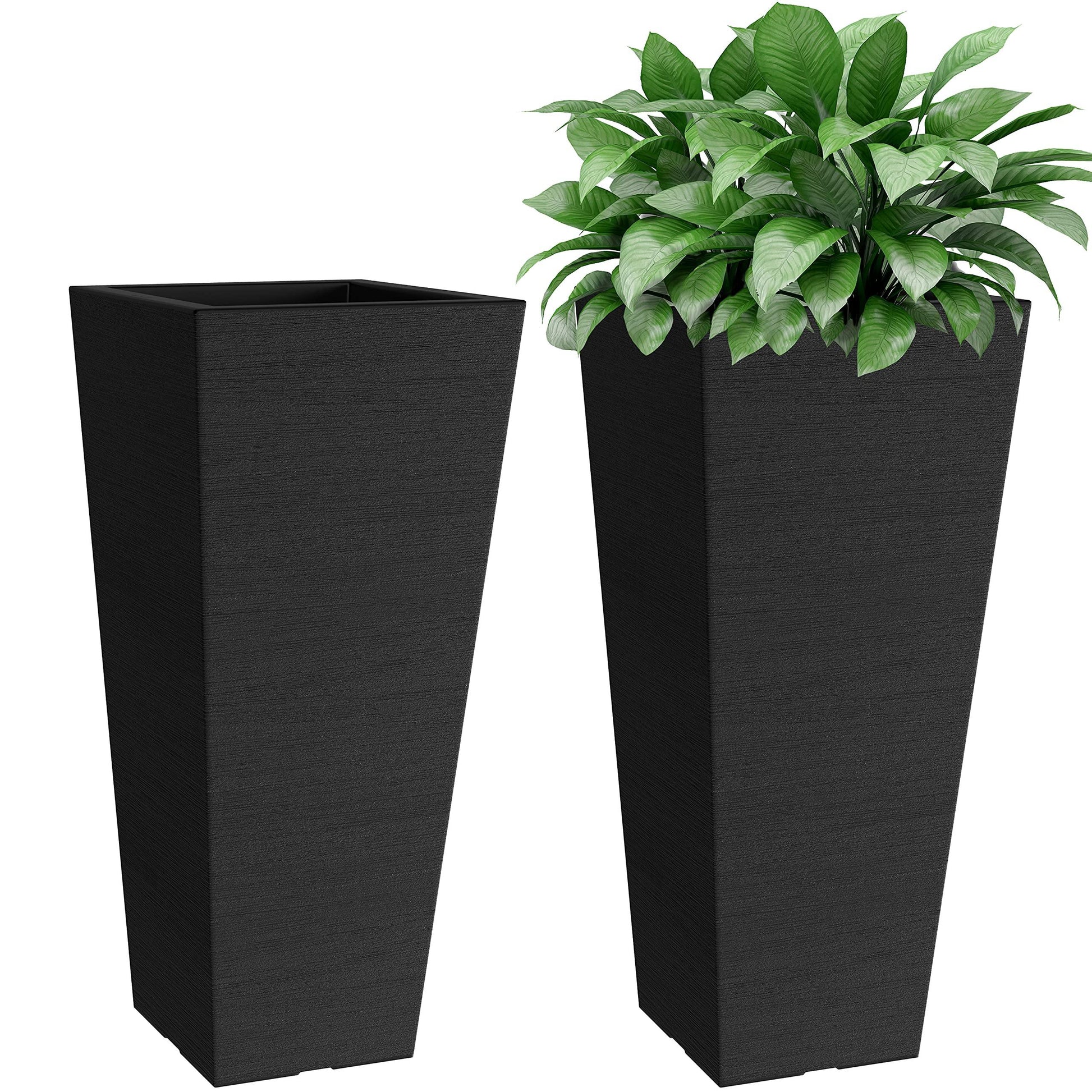 Verel Set of 2 Tall Outdoor Planters - 24 Inch Large Outdoor Planter with Small Planting Pots – Indoor and Outdoor Rectangular Flower Pots for Front Door, Porch, Patio and Deck (Black) - CookCave