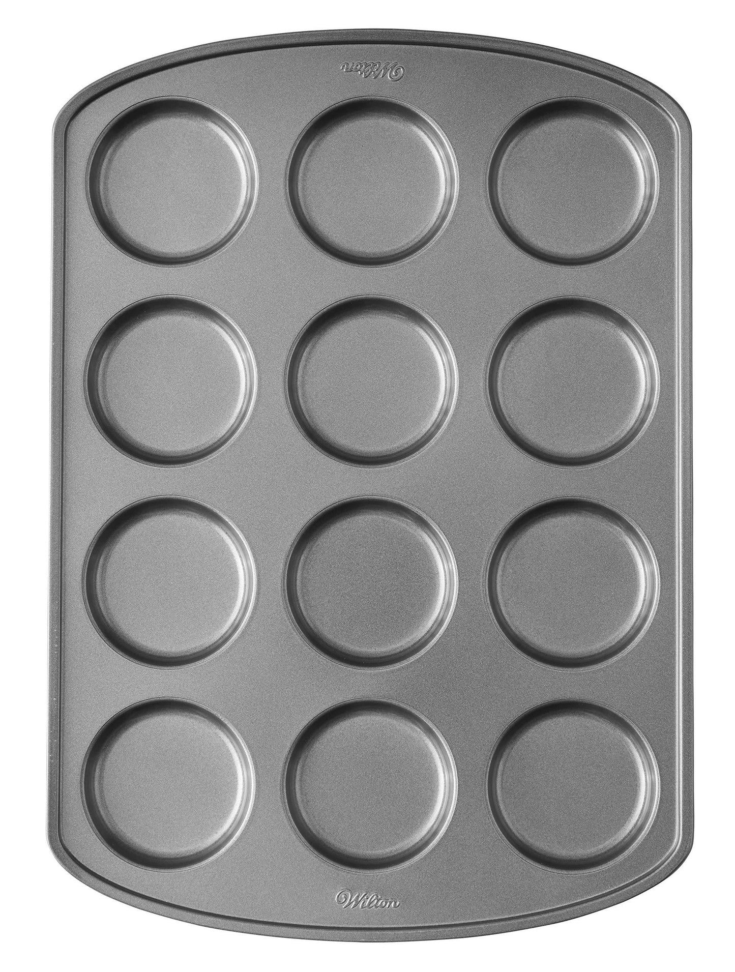 Wilton Perfect Results Premium Non-Stick Bakeware Muffin Top Pan - The Shallow Baking Cups Make Perfect Muffin Tops, Drop Cookies or Whoopie Pie Shells, 12-Cavity, Steel - CookCave