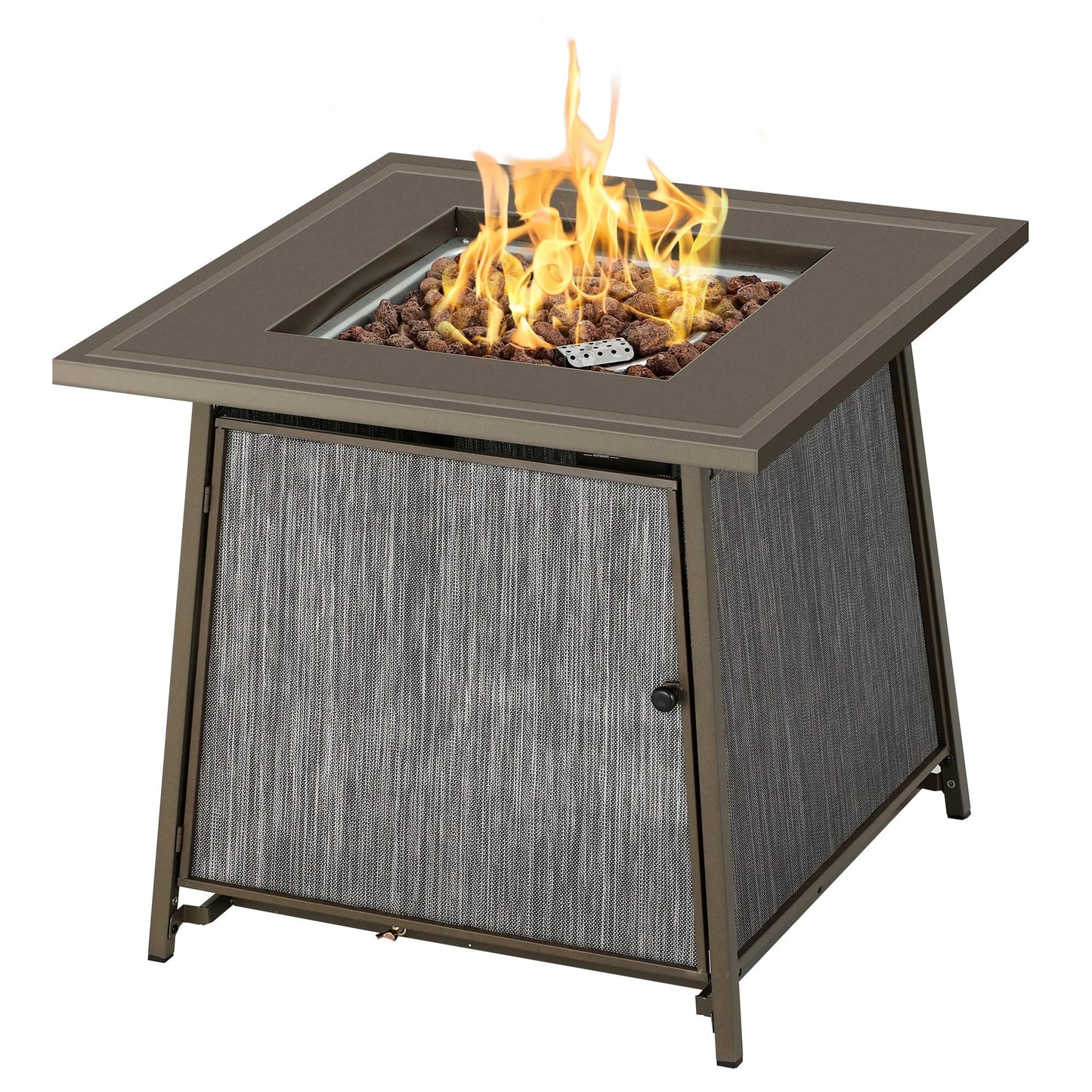 BALI OUTDOORS Gas FirePit Table 28 Inch Propane Fire Pit Table 50,000 BTU with Free Lava Rock and Tabletop Lid, Square Outdoor Table for Patio and Garden - CookCave