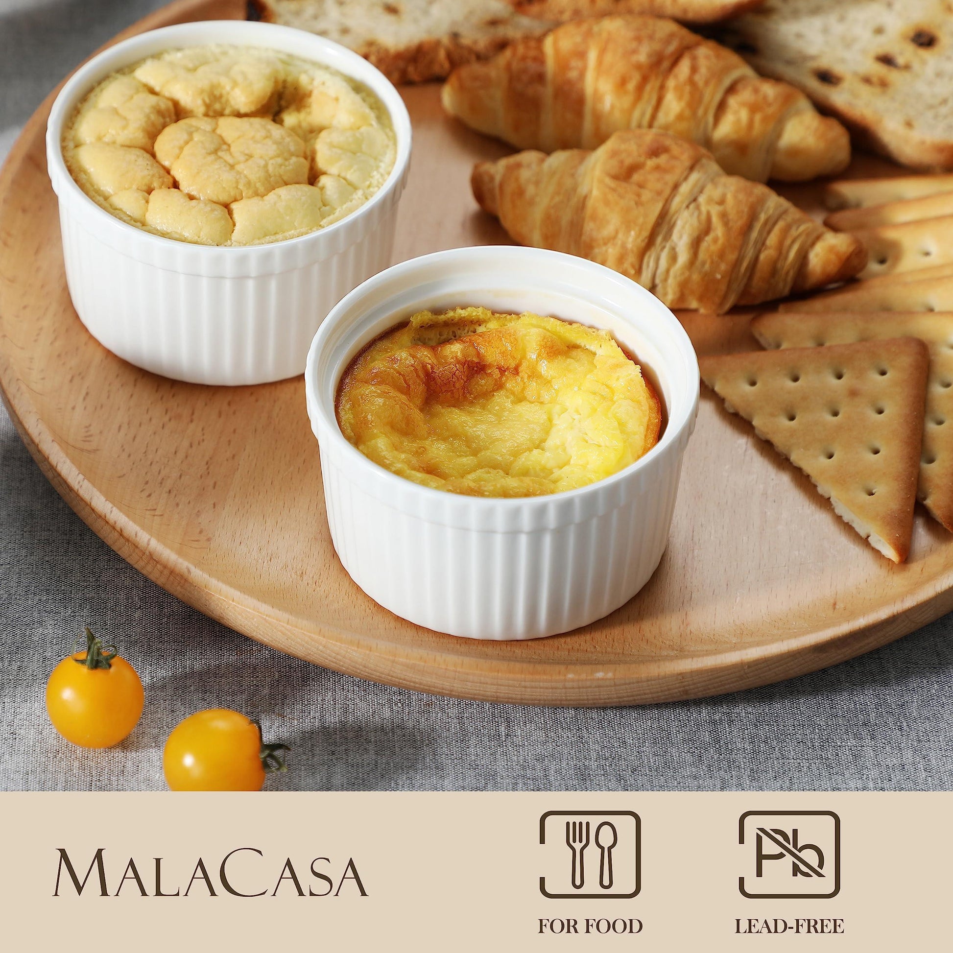 MALACASA Ramekins with Lids 8 oz - Set of 6, White Porcelain Creme Brulee Souffle Ramekins with Covers, Ceramic Custard Cups for Baking, Dishwasher and Oven Safe, Series RAMEKIN.DISH - CookCave