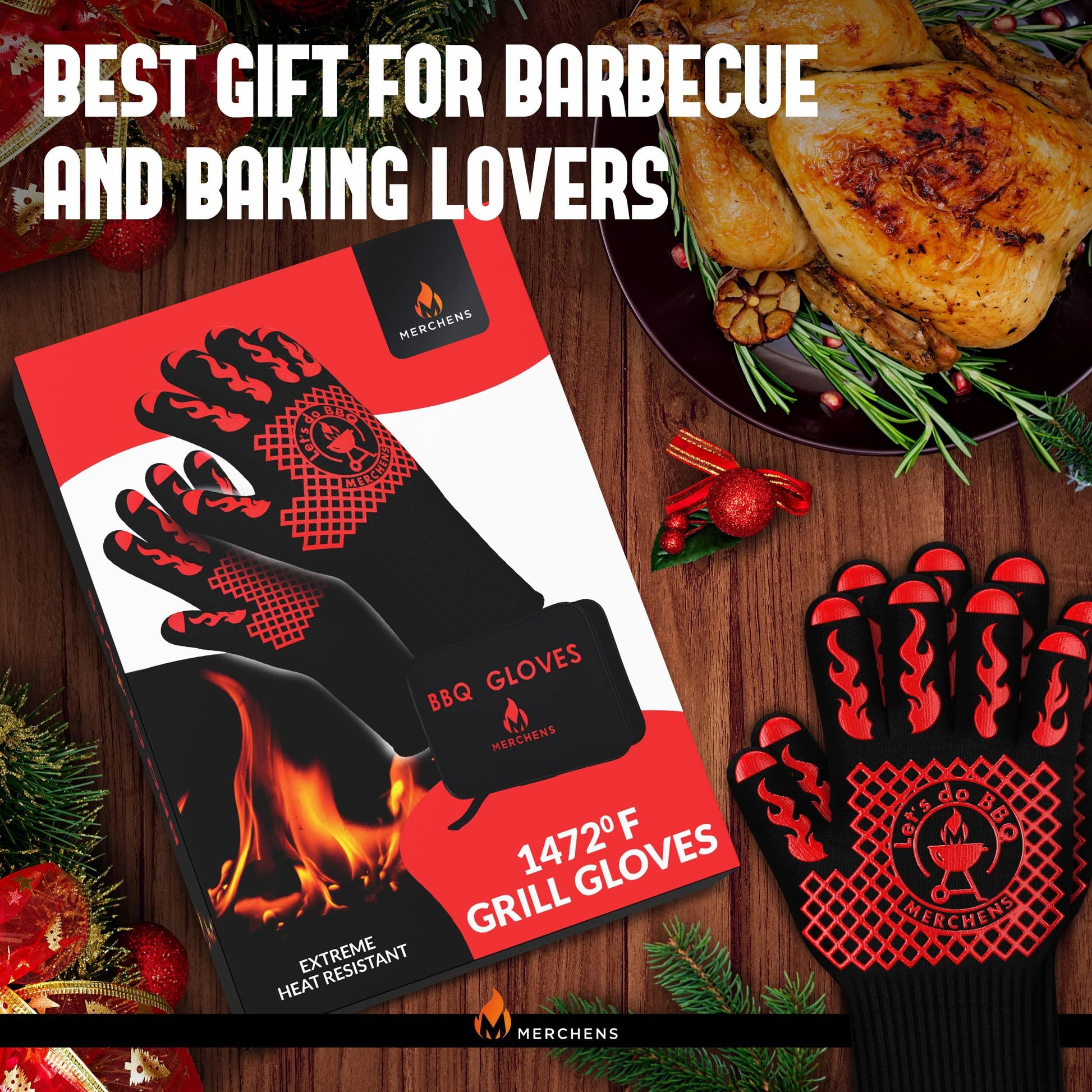 Pro-Series BBQ Gloves - Heat Resistant Grill, Grilling, and Oven Gloves for Culinary Experts - Extreme Fireproof Protection, Silicone Grip, Extra Long Mitts - Indoor & Outdoor - with Protective case - CookCave