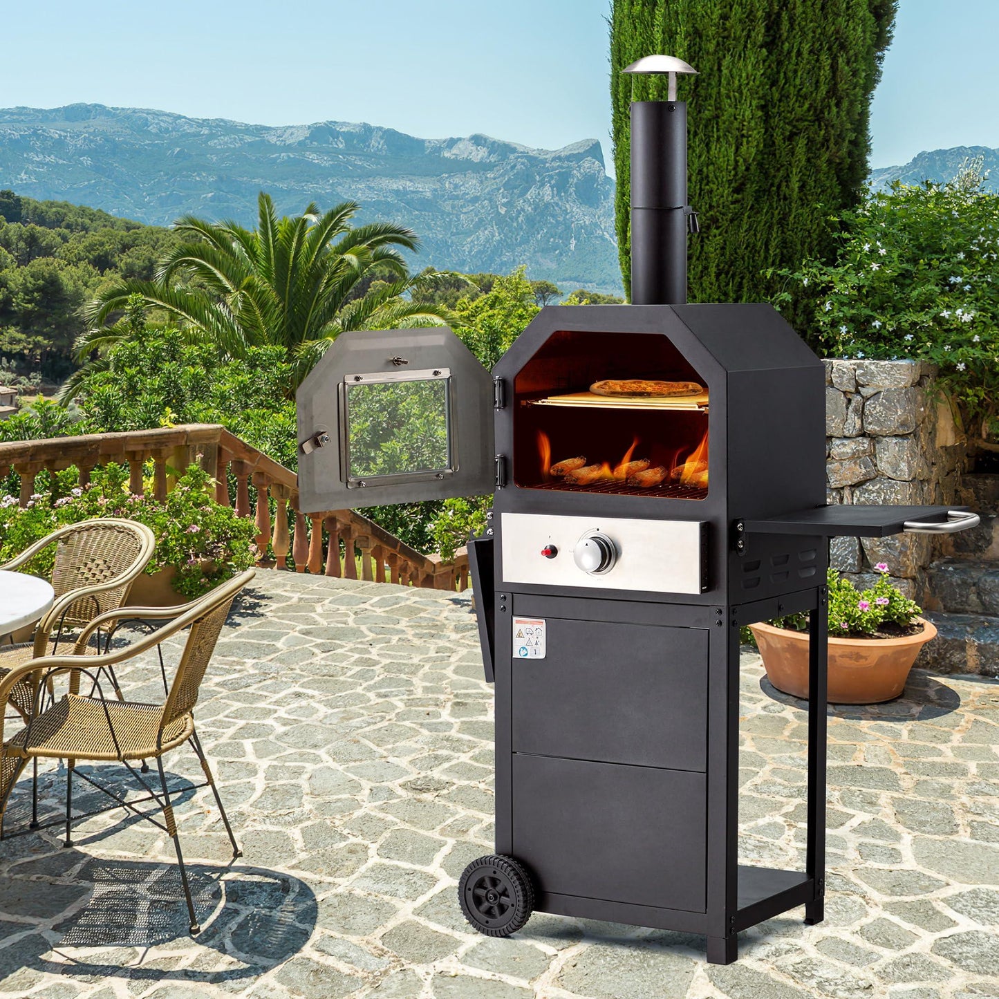 Vicluke 12" Outdoor Pizza Oven, Gas Pizza Oven CSA Approved, Portable Propane Pizza Oven, 2-Layer Smokeless BBQ Oven with Wheels, Foldable Shelf with Handle for Outdoor, Camping - CookCave